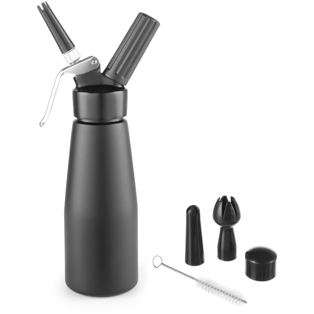 Plaktos grietinėlės sifonas N2O Kitchen Line KIT + 3 antgaliai 0,5 l - juodas - HENDI 588420