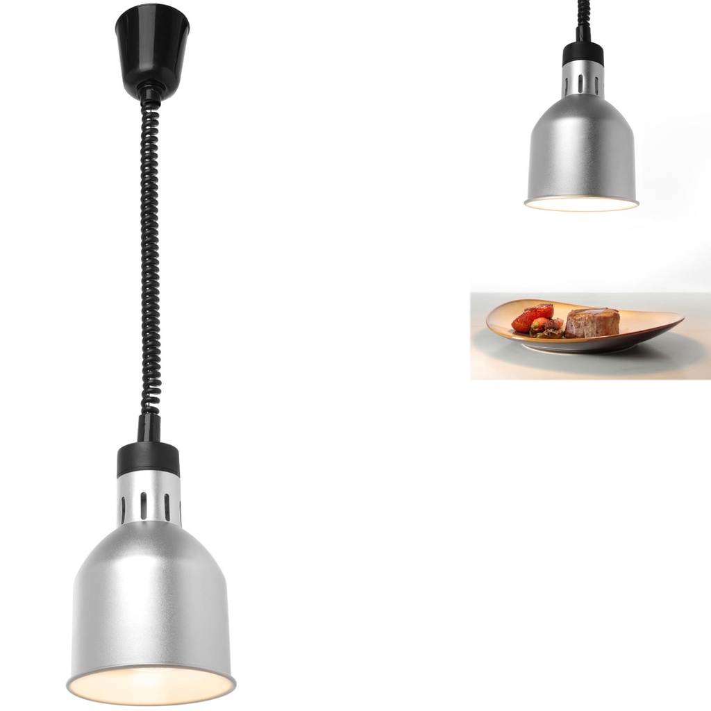Pārtikas sildīšanas lampa - piekaramā cilindriska konusveida sudraba 250W