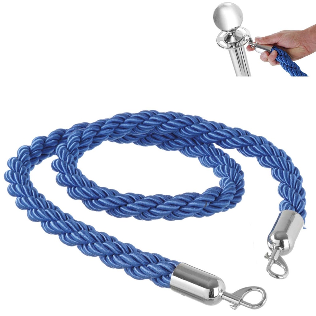 Rope cord for fence posts blue with silver snap hooks length 1.5m