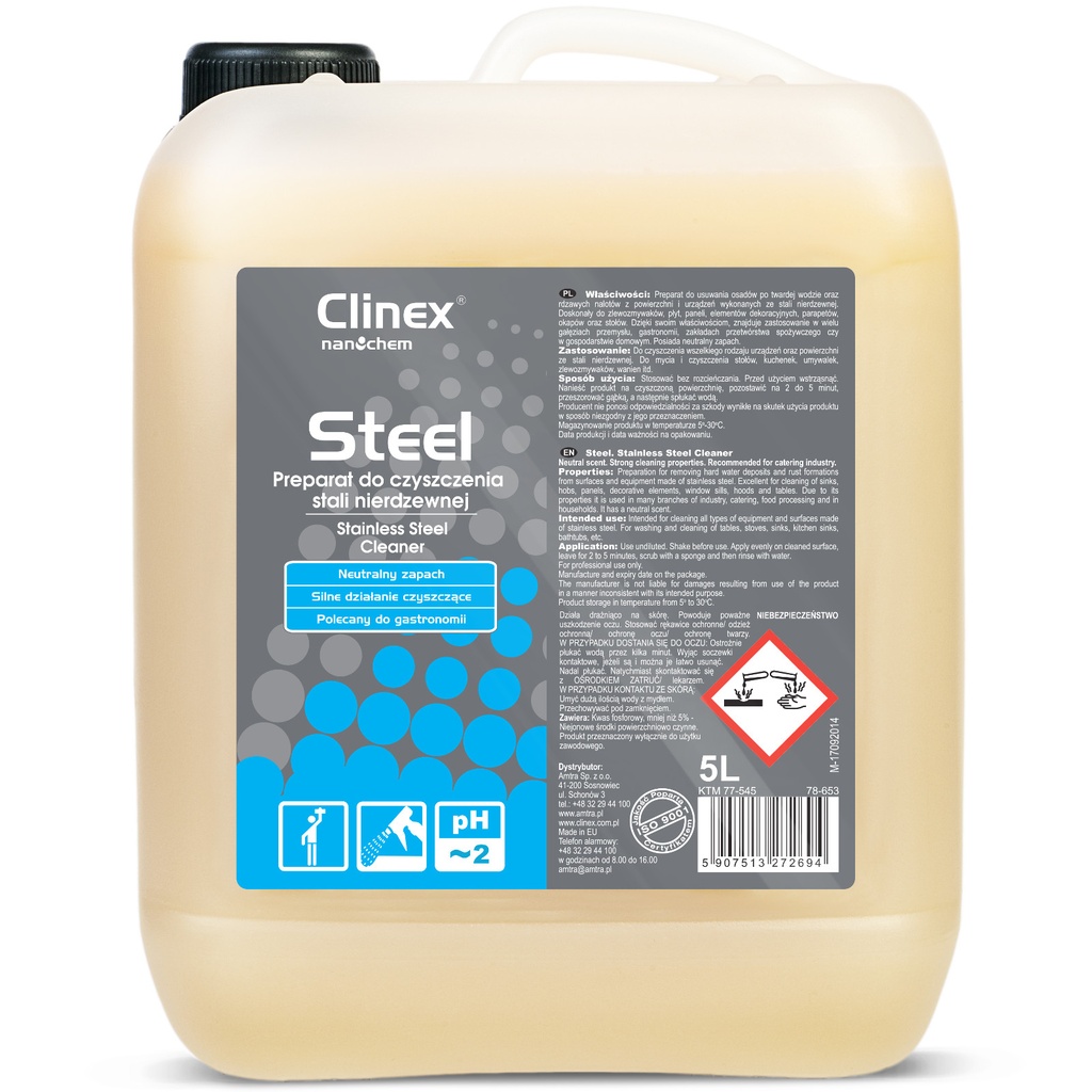 CLINEX Gastro Steel 5L stainless steel furniture and equipment cleaner.