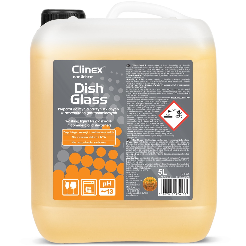 Dishwashing liquid for commercial dishwashers for cleaning glass removes tea coffee deposits CLINEX DishGlass 5L