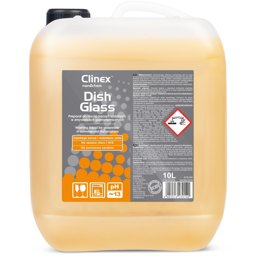 Dishwashing liquid for commercial dishwashers removes tea coffee deposits CLINEX DishGlass 10L