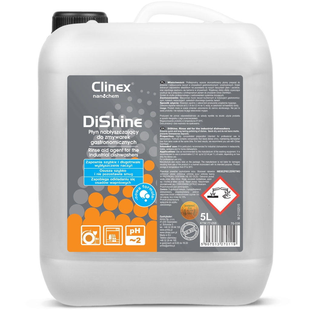 CLINEX DiShine 5L rinse aid for commercial dishwashers