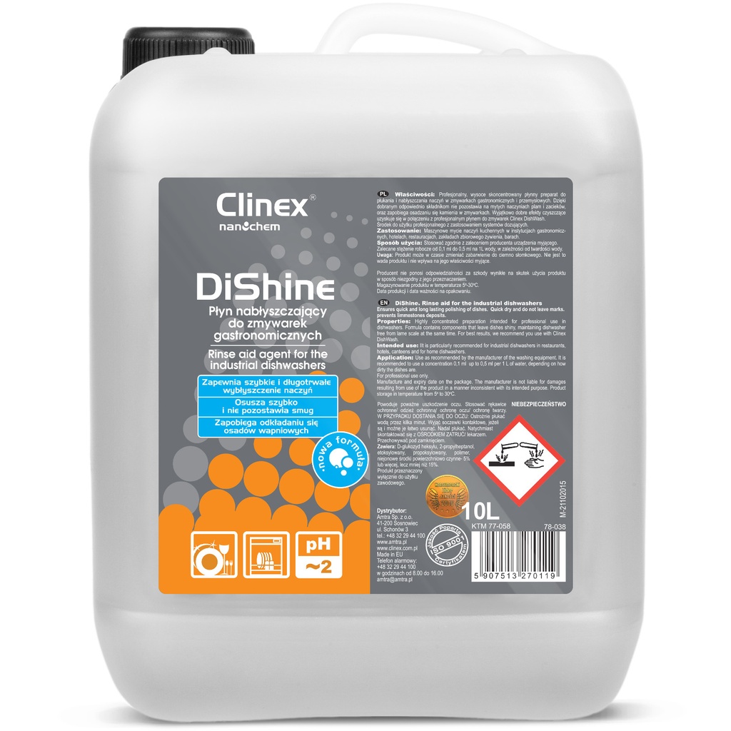 CLINEX DiShine 10L rinse aid for commercial dishwashers