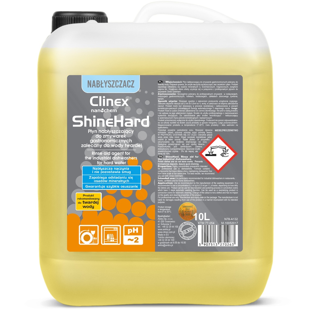 CLINEX ShineHard 10L rinse aid for commercial dishwashers for hard water