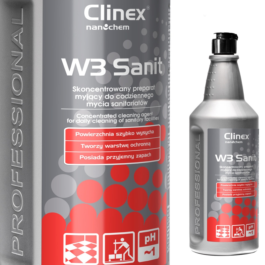 Concentrate liquid for cleaning tile floors walls in bathrooms CLINEX W3 Sanit 1L