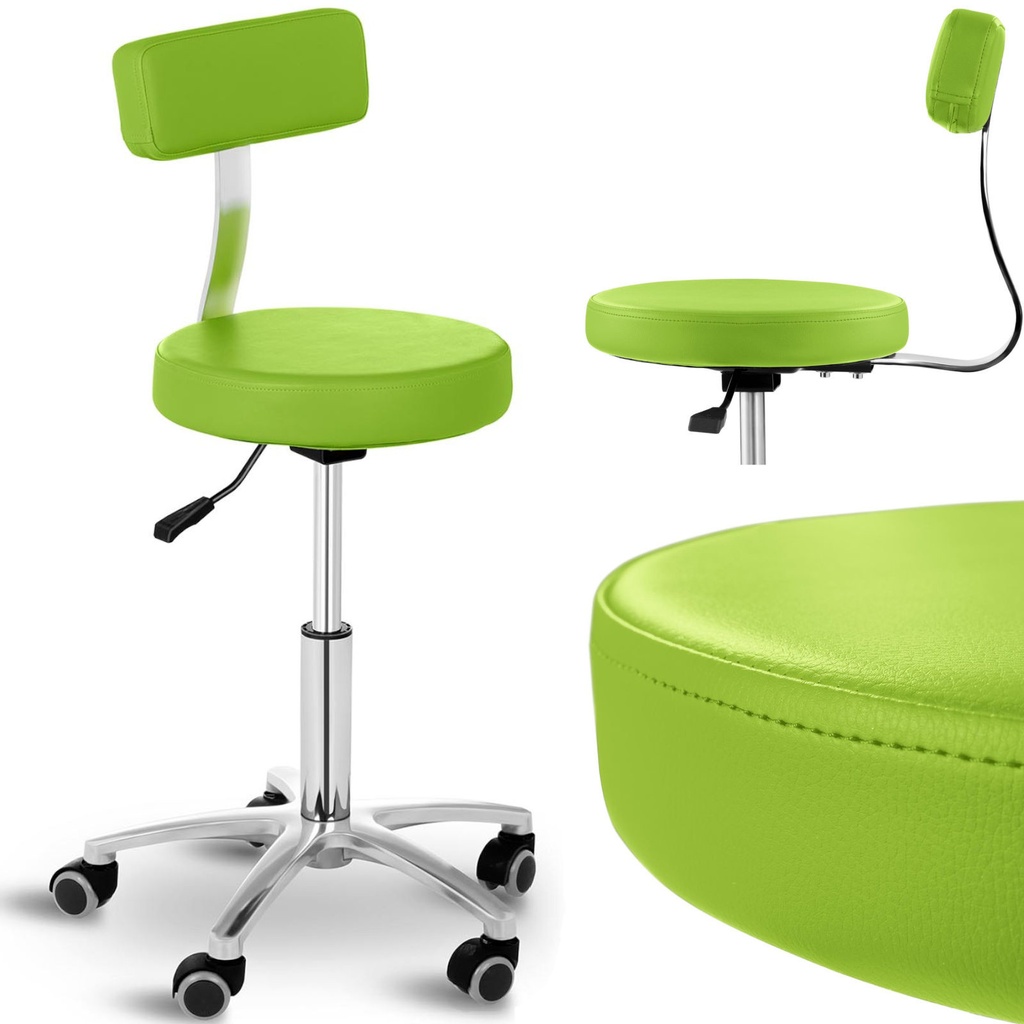 Cosmetic stool hocker chair with backrest on wheels up to 150 kg TERNI green