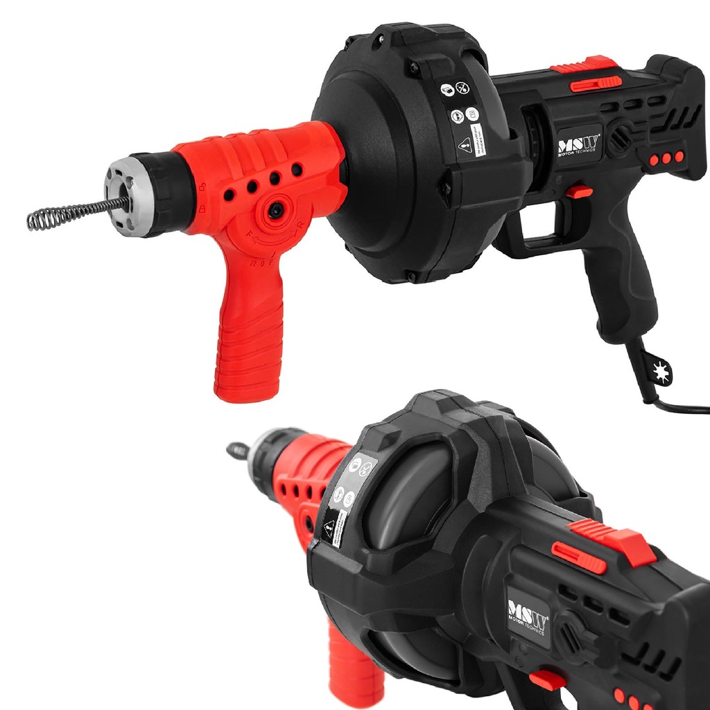 Pusher spiral reel electric adder for unclogging drains pipes 240 W length 7.5 m diameter 15 mm
