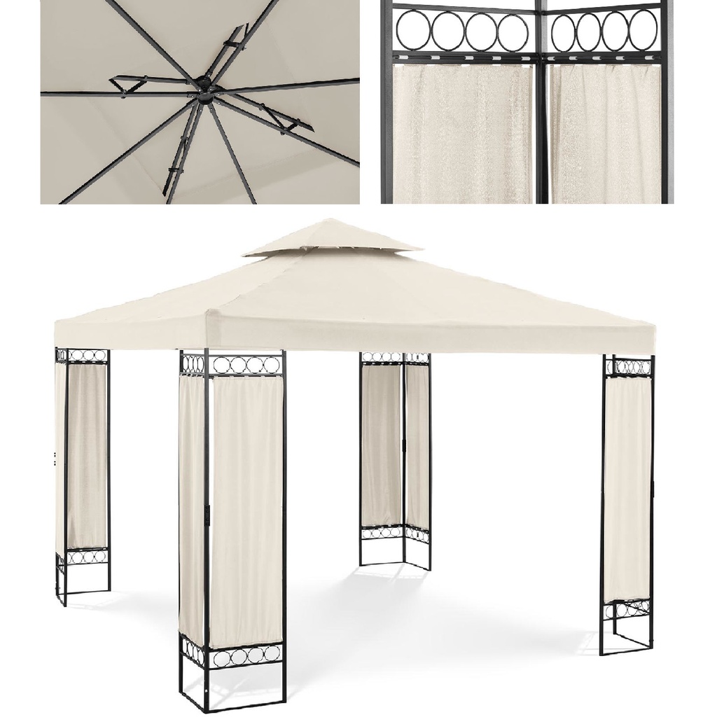 Dārza paviljons lapene saliekamā telts 3 x 3 x 2,6 m krēmkrāsas krāsas
