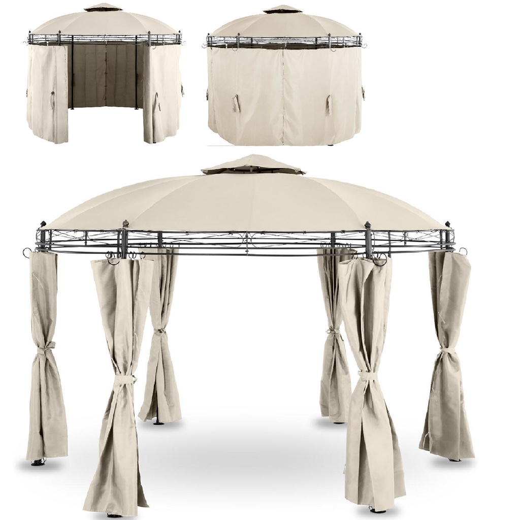 Garden pavilion tent folding gazebo round with walls 3.5 m diameter cream.