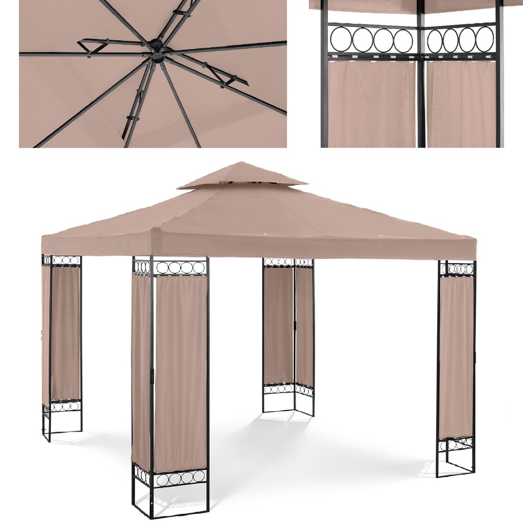 Garden pavilion gazebo tent folding canopy 3 x 3 x 2.6 m beige