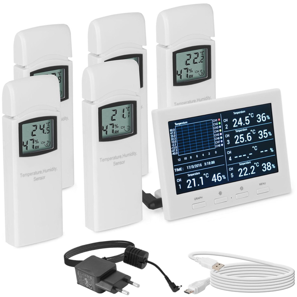 Wireless weather station 5 sensors microSD USB