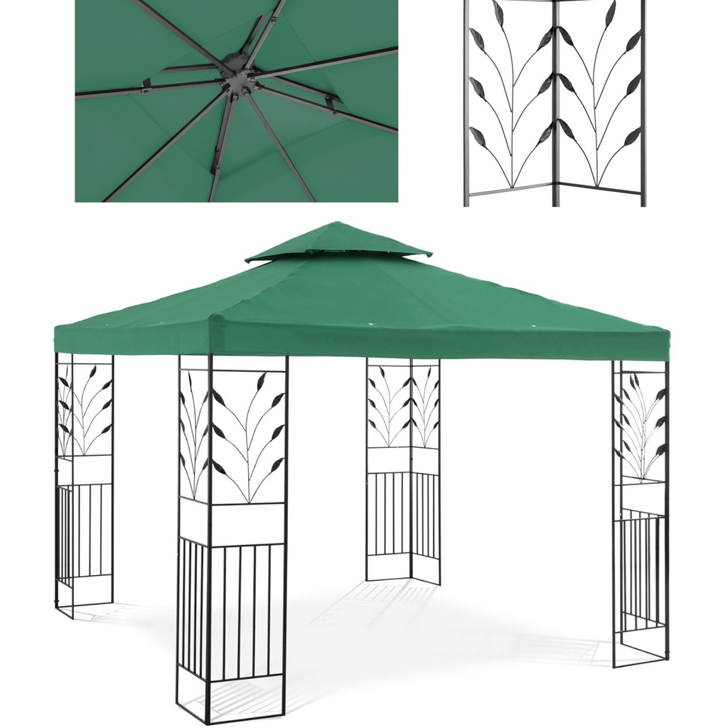 Garden pavilion gazebo with ornament folding 3 x 3 x 2.6 m green