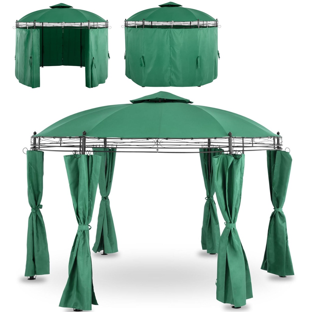 Garden pavilion tent folding gazebo round with walls diameter 3.5 m green.