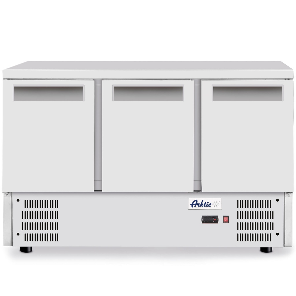 Refrigerated 3-door table with worktop and bottom unit stainless 368 l - Hendi 236147