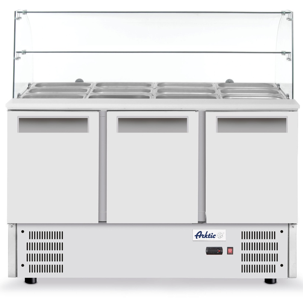 Refrigerated 3-door salad table with glass extension for 4x GN1/1 368 l - Hendi 236192