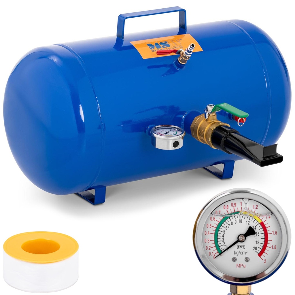 Inflator pressure tank for inflating tire wheels with pressure gauge 6-8 bar 38.5 l