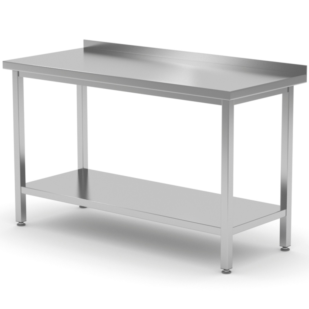 Wall-mounted catering table with rim and shelf 180x70x85 cm - Hendi 812761