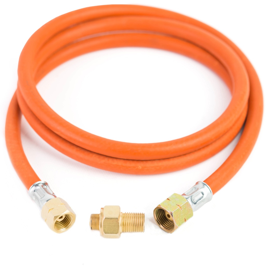 Connection reduction for tourist gas cylinder G 3/8" L - 7/16" hose 1.5m