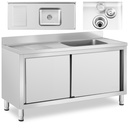 Food service pool sink single bowl with cabinet with sliding door right 140 x 60 x 94.5 cm