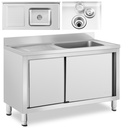 Food service pool sink single bowl with cabinet with sliding door right 120 x 60 x 95 cm