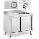 Food service pool sink single bowl with cabinet with sliding door right 100 x 60 x 94 cm