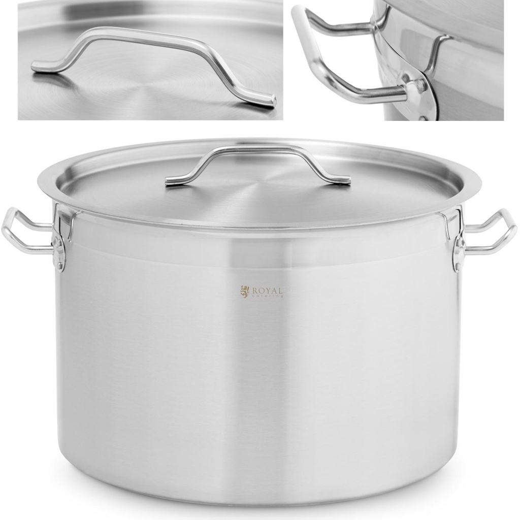 Large steel pot with thick bottom lid for induction gas halogen stove 23 l