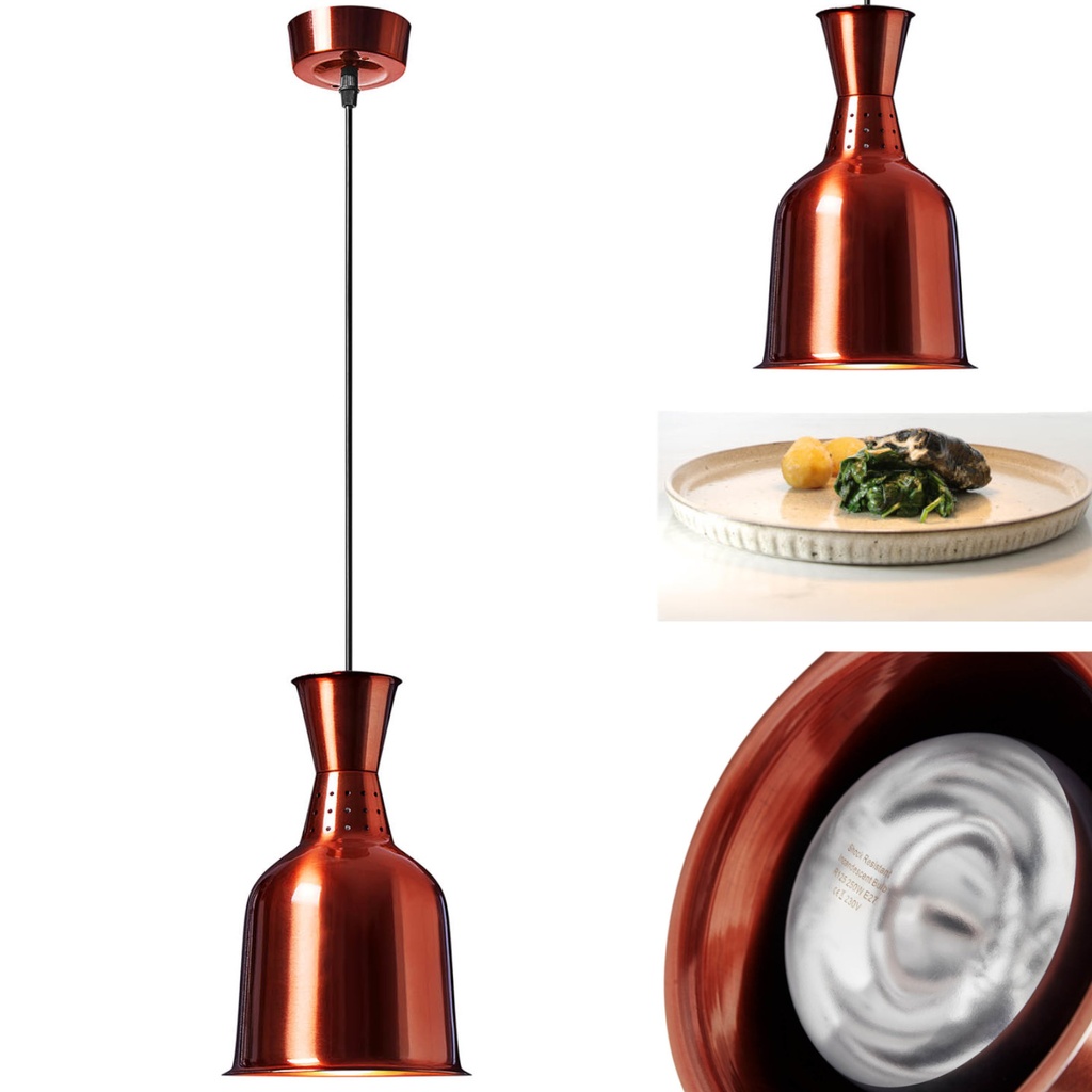 Infrasarkanā infrasarkanā pārtikas sildīšanas lampa piekaramais misiņa diametrs 19 cm 250 W