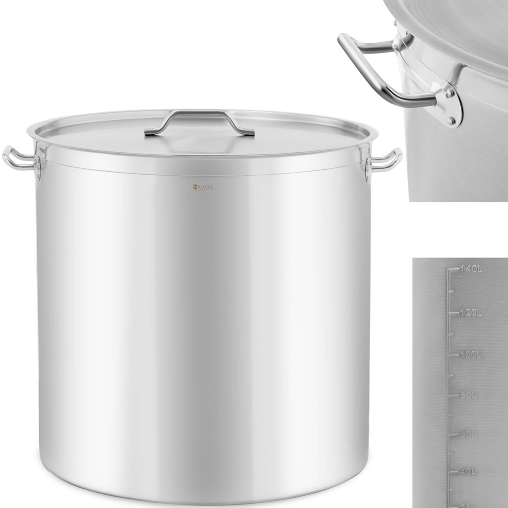 Steel pot with measuring lid for induction gas electric stove 170 l