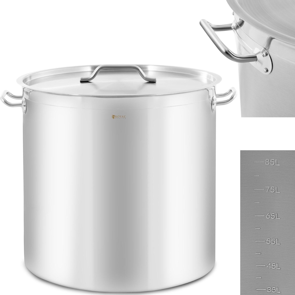 Steel pot with measuring lid for induction gas electric stove 98 l