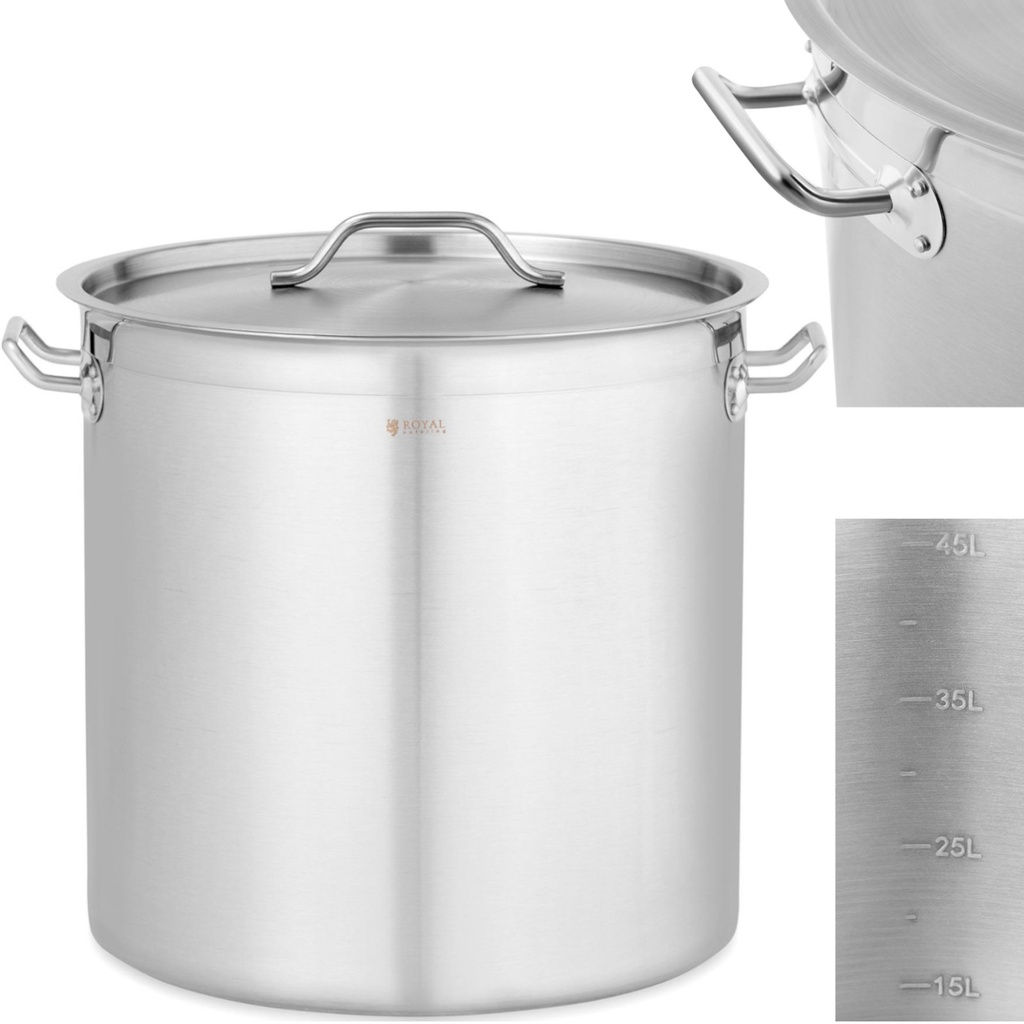 Steel pot with measuring lid for induction gas electric stove 50 l