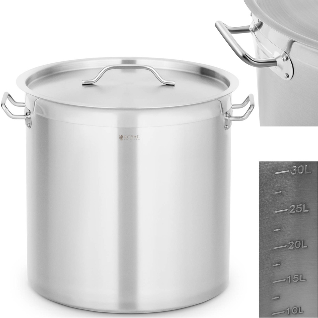 Steel pot with measuring lid for induction gas electric stove 33 l