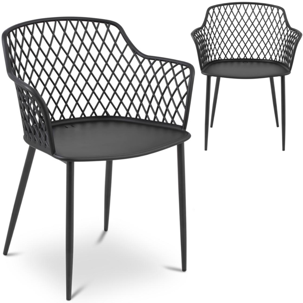 Modern bucket chair with openwork back 2 pcs black.