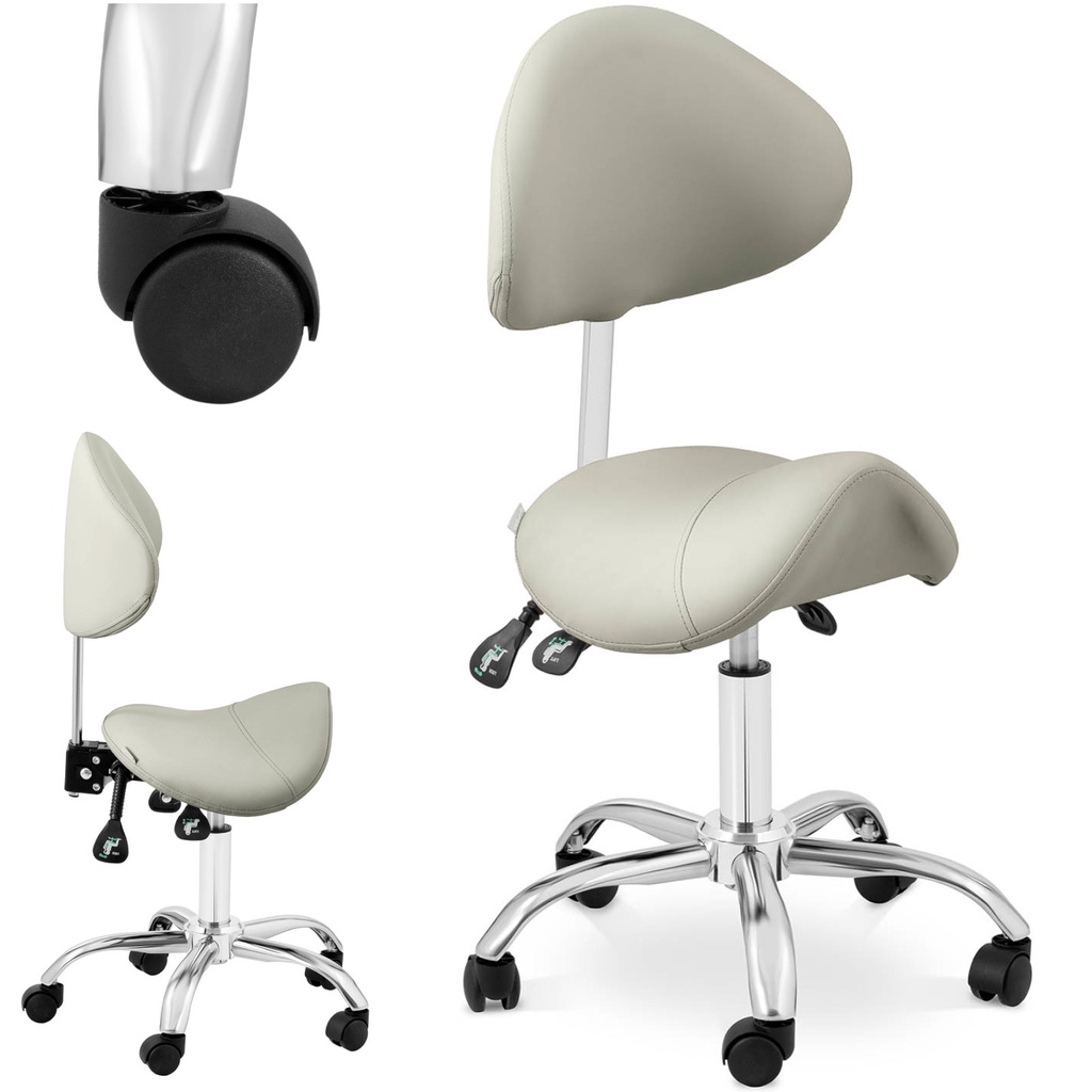 Cosmetic saddle chair with backrest swivel adjustable MANNHEIM GREY gray