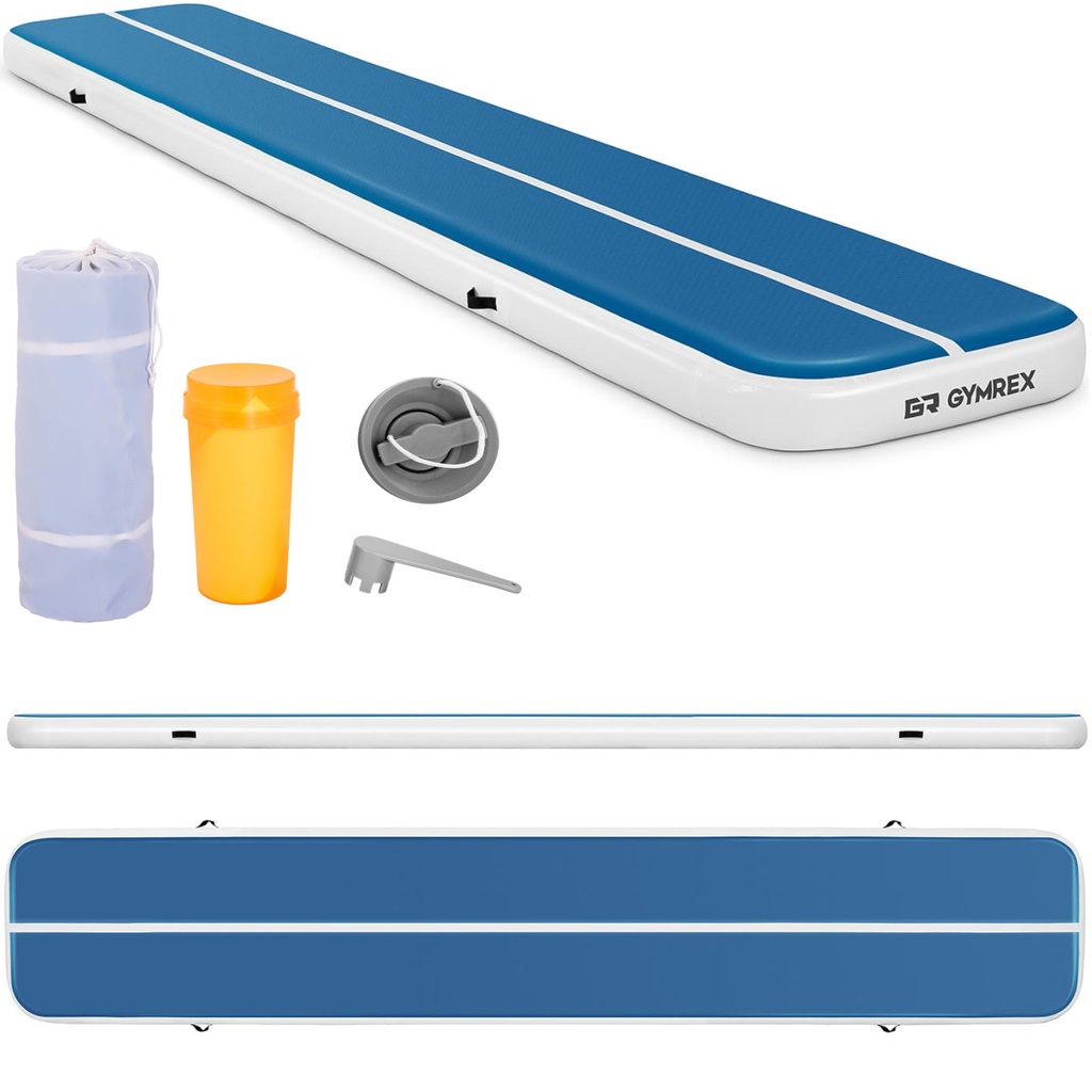 Mat gymnastics path acrobatic inflatable mat 600 x 100 x 20 cm blue and white