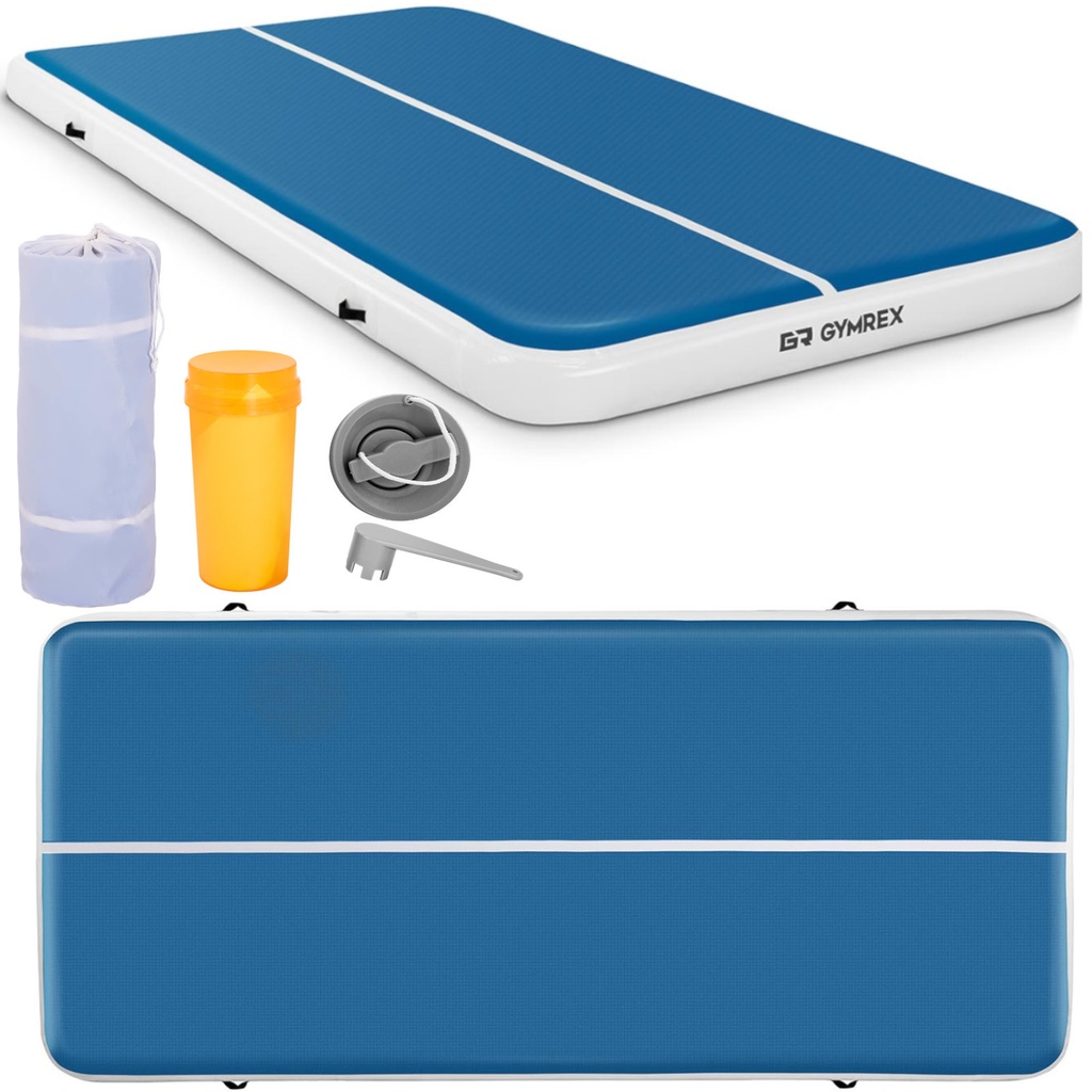 Gymnastic path acrobatic inflatable mat 300 x 200 x 20 cm blue and white