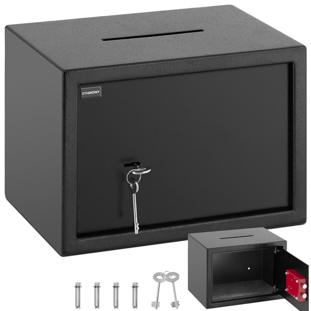Deposit safe with drop box lockable steel key 25x25x35 cm