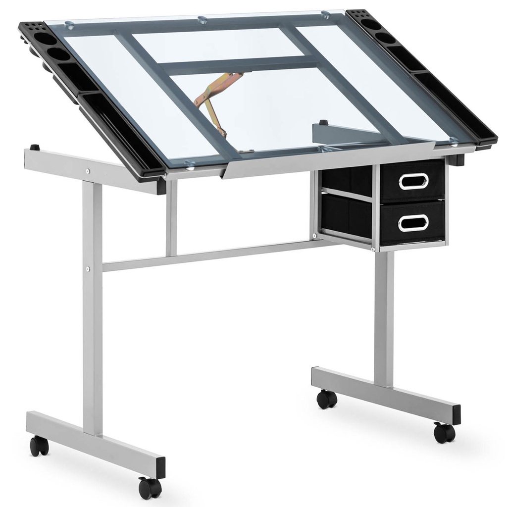 Drafting desk glass mobile table with drawers for drawing sketching 104x60 cm
