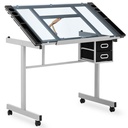 Drafting desk glass mobile table with drawers for drawing sketching 104x60 cm