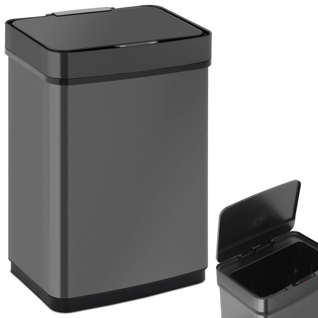Taisnstūra bezkontakta automātiskā atkritumu urna ar kustības sensoru 30 cm 50 l BLACK