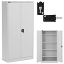 Metal office cabinet for documents 4 shelves with hinged doors height 180 cm GREY