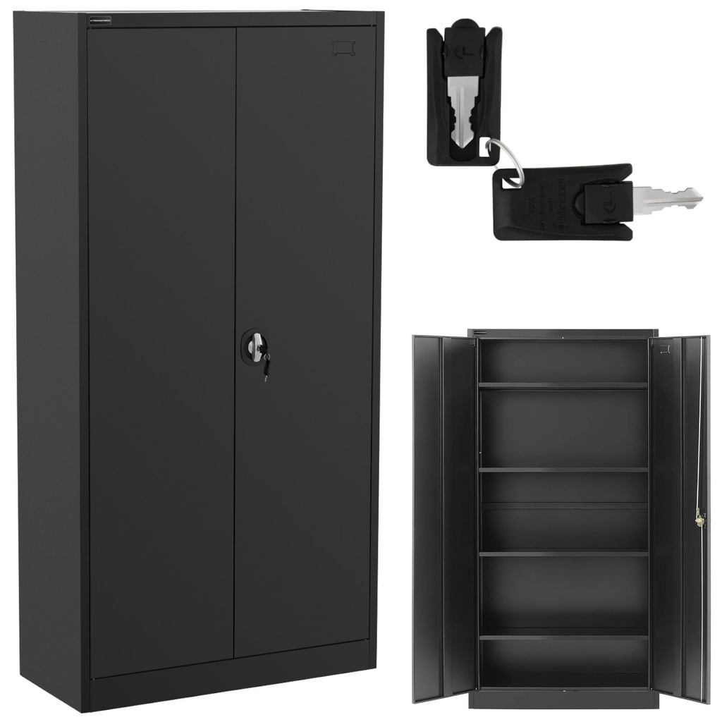 Metal office cabinet for documents 4 shelves with hinged doors height 180 cm ANTHRACITE