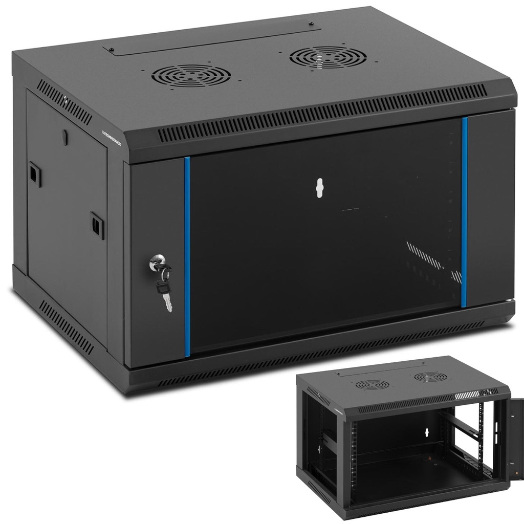 19'' 6U IP20 hanging network server rack up to 60 kg 60x44x37 cm BLACK