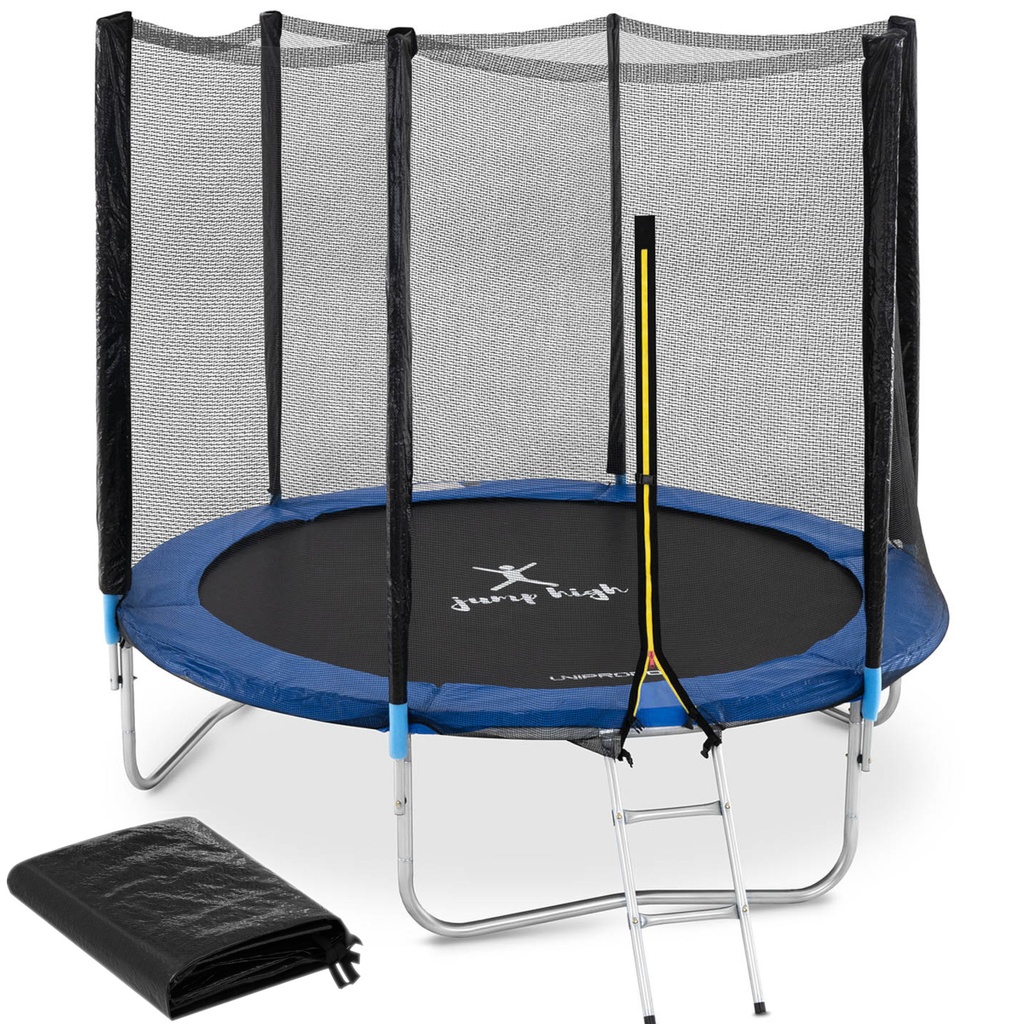 Garden trampoline with net and spring cover ¶ 244 cm up to 80 kg black-blue