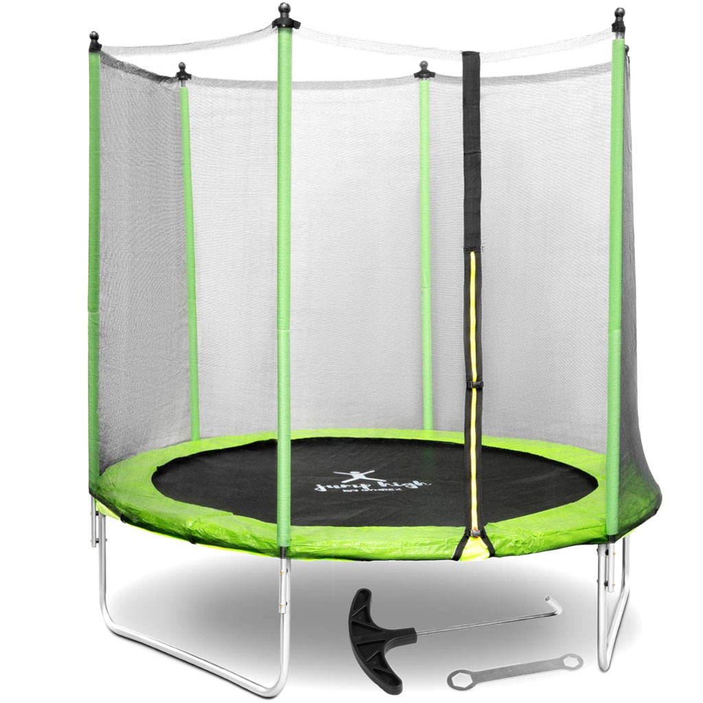 Garden trampoline with net and spring cover ¶ 244 cm up to 80 kg black-green