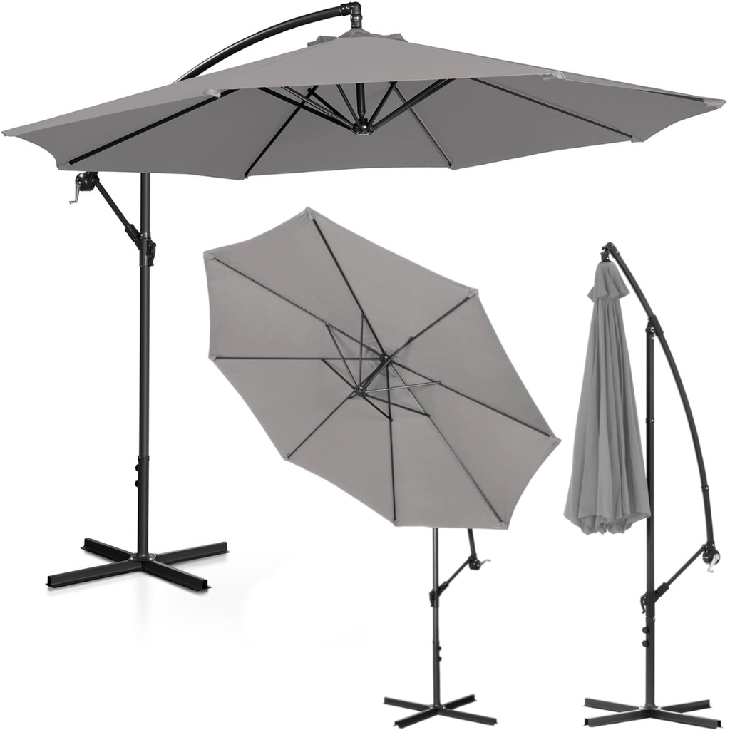Garden umbrella on an extension arm round tilt diameter 300 cm dark gray
