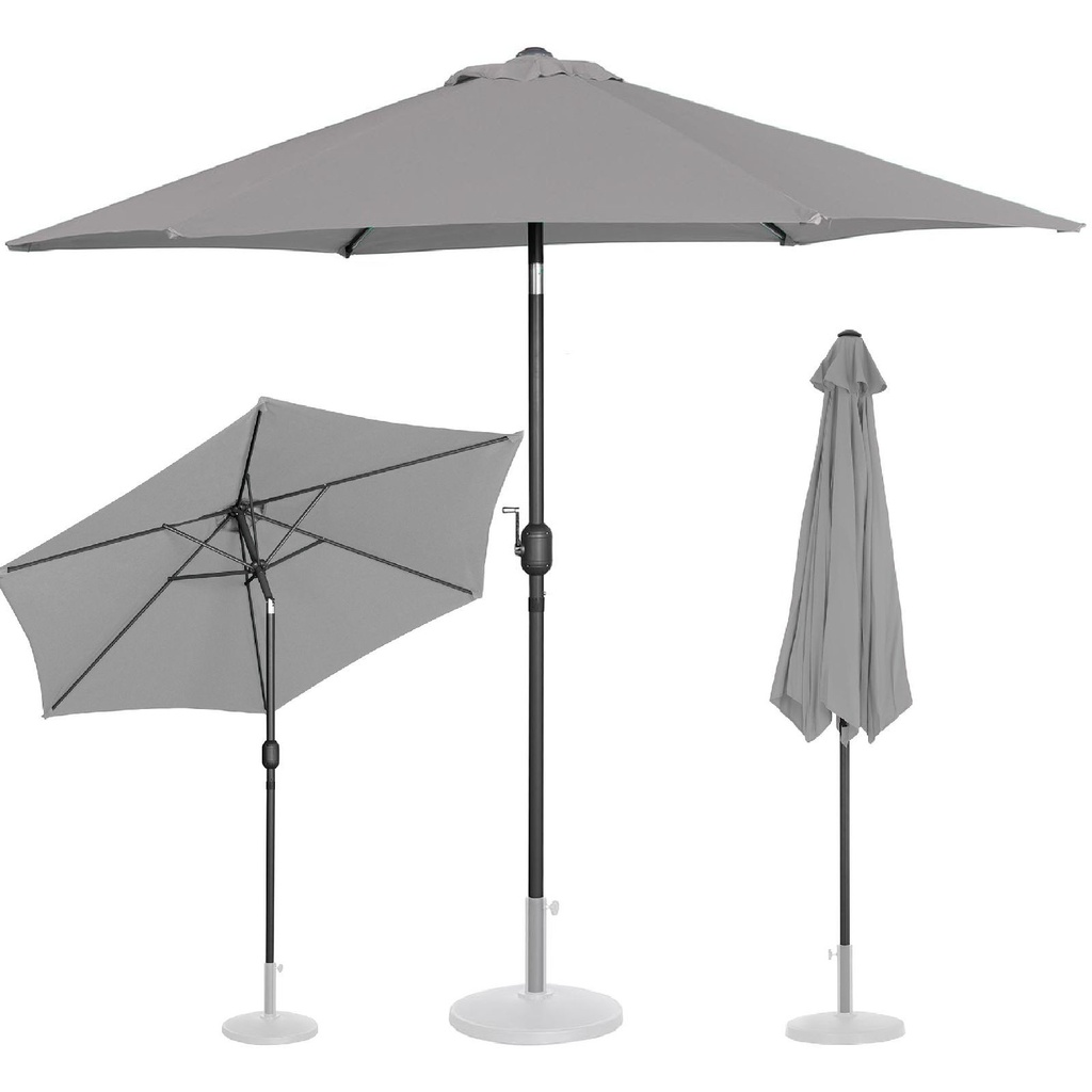 Patio garden umbrella round tilt with crank 270 cm diameter dark gray.