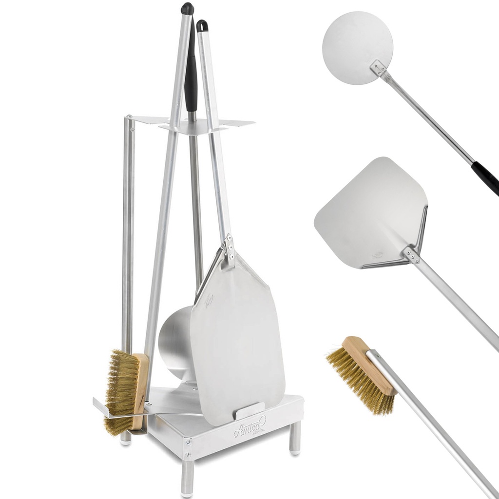 Accessory set of pizza tools 2 shovels brush stand 90 cm 4 el.