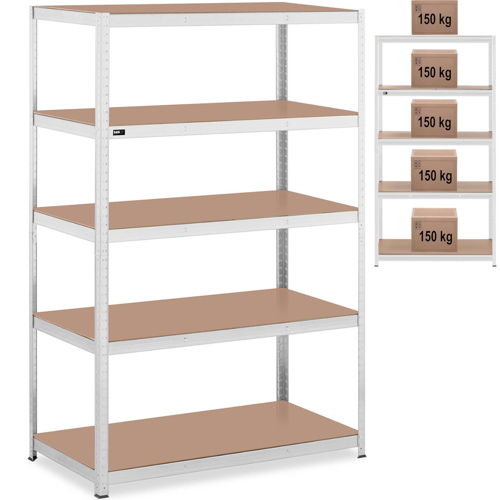 Metāla glabāšanas plaukts 5 plaukti 750 kg 120 x 60 x 180 cm pelēks