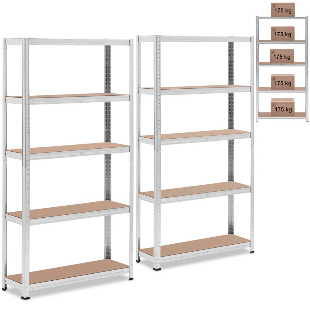 Metalinis sandėliavimo stelažas 5 lentynos 875 kg 90 x 30 x 180 cm pilkos spalvos 2 vnt.
